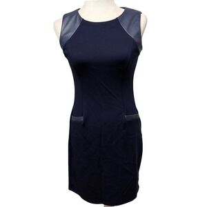 NWT Spense‎ Petite Navy Blue Faux Leather Trim Sleeveless Sheath Dress 2P